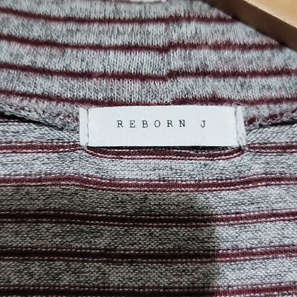 Reborn J Women's Oversized Striped Burgundy and Gray Cardigan Sweater - Picture 6 of 6